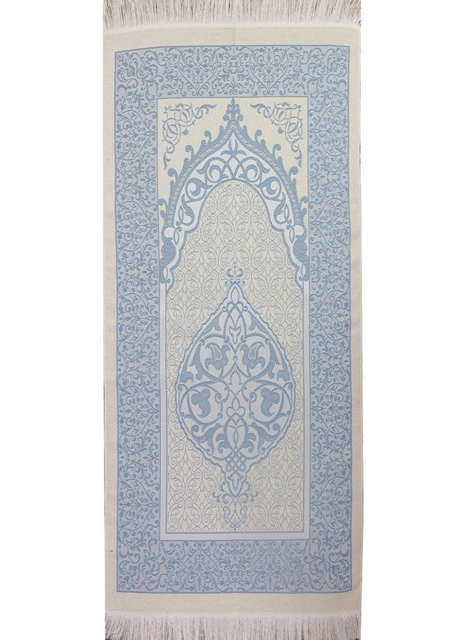 Modefa Islamic Prayer Mat Thin Woven Chenille and Taffeta Turkish Sajadah Intricate Design Metallic Ottoman Mat (White/Blue + White/Pink) - Image 3